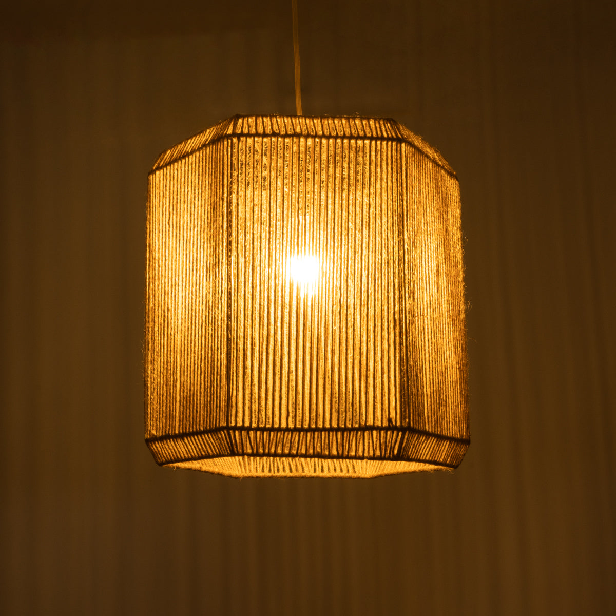 GloboStar® CAYMAN 00519 Boho Κρεμαστό Φωτιστικό Οροφής Μονόφωτο 1 x E27 AC220-240V IP20 - Φ40 x Υ40cm - Μπεζ Λεπτό Σχοινί Τριχιά Πλέγμα - ledmania.gr