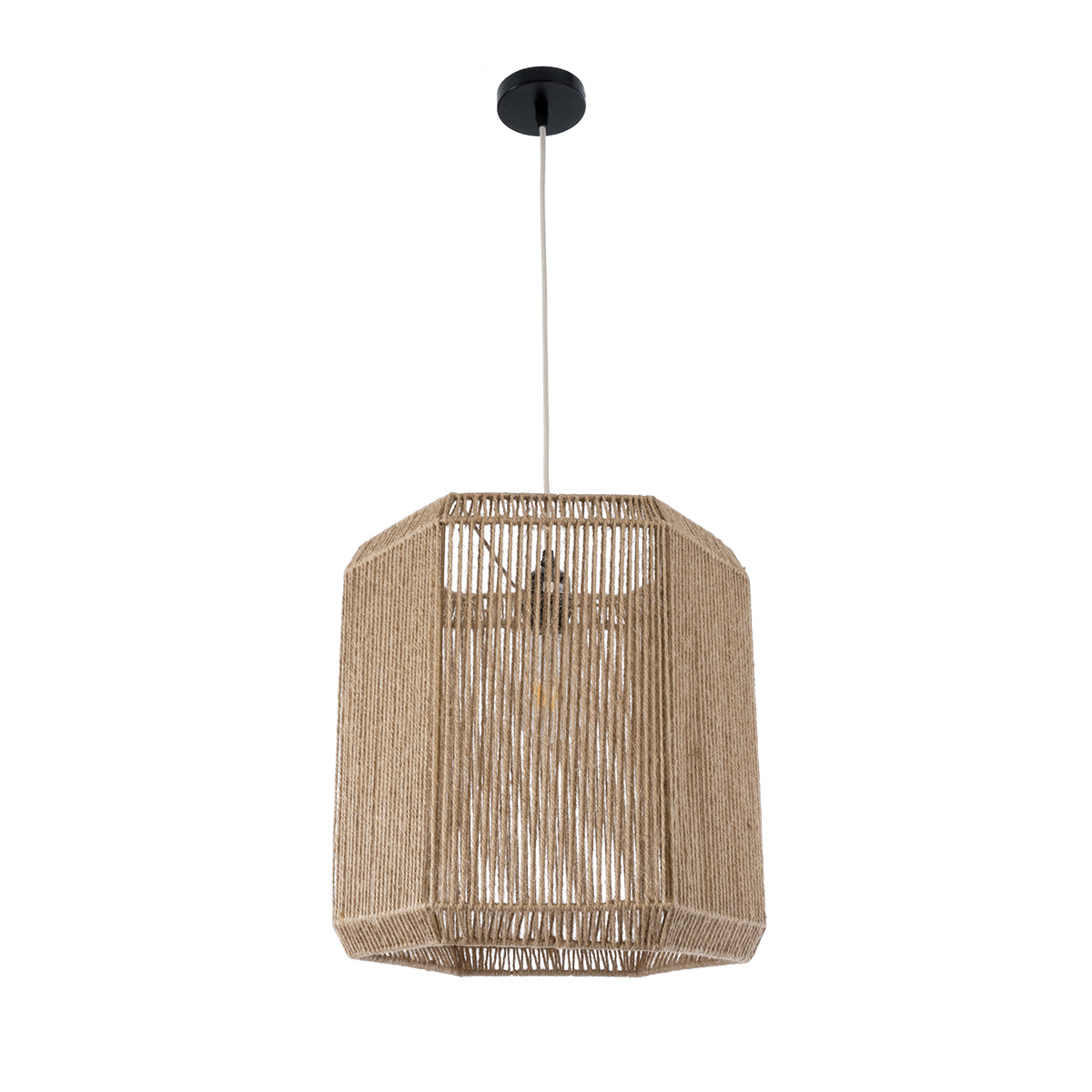 GloboStar® CAYMAN 00519 Boho Κρεμαστό Φωτιστικό Οροφής Μονόφωτο 1 x E27 AC220-240V IP20 - Φ40 x Υ40cm - Μπεζ Λεπτό Σχοινί Τριχιά Πλέγμα - ledmania.gr