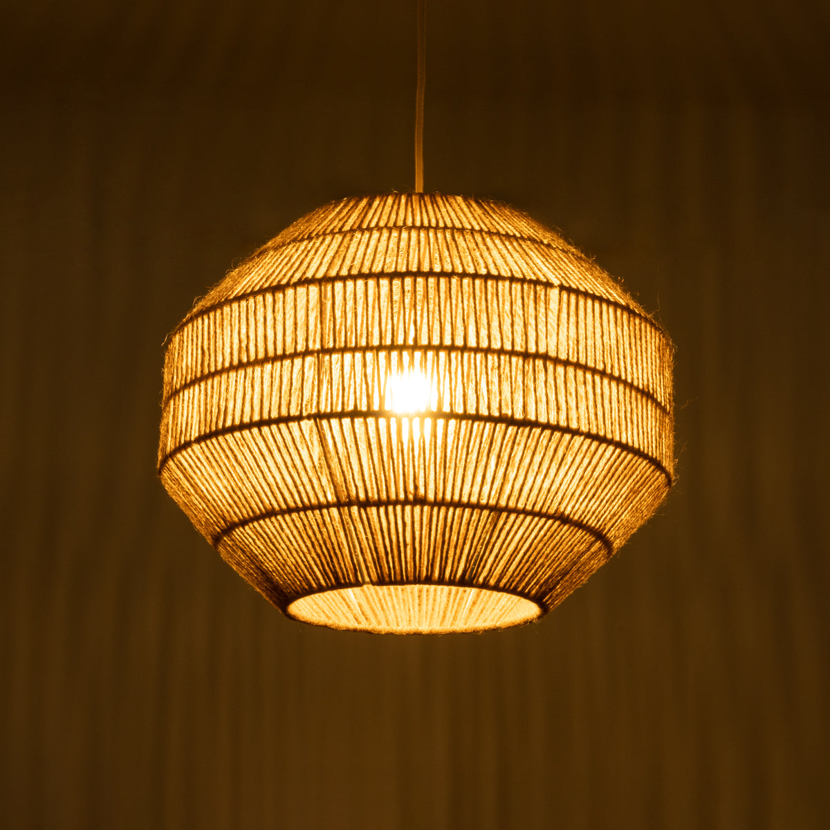 GloboStar® CAYMAN 00522 Boho Κρεμαστό Φωτιστικό Οροφής Μονόφωτο 1 x E27 AC220-240V IP20 - Φ40 x Υ30cm - Μπεζ Λεπτό Σχοινί Τριχιά Πλέγμα - ledmania.gr