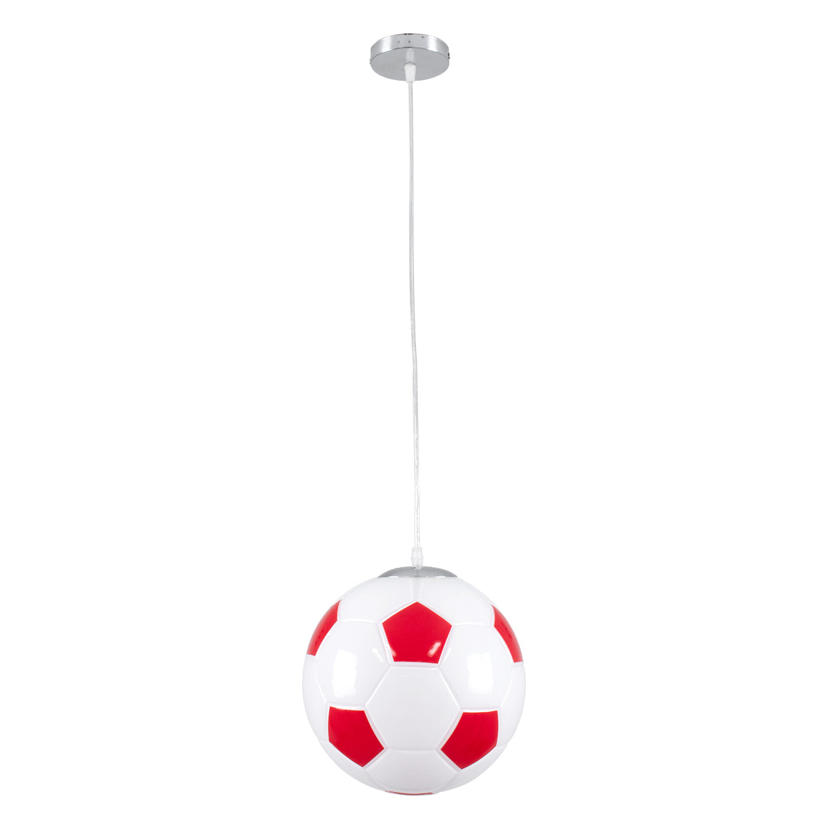 GLOBOSTAR® FOOTBALL 00646 Παιδικό Κρεμαστό Φωτιστικό Οροφής με Ντουί 1 x E27 AC 220-240V IP20 - Λευκό & Κόκκινο - Μ25 x Π25 x Υ25cm - ledmania.gr