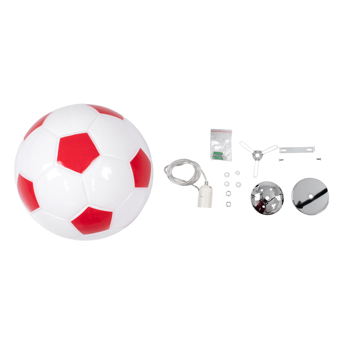 GLOBOSTAR® FOOTBALL 00646 Παιδικό Κρεμαστό Φωτιστικό Οροφής με Ντουί 1 x E27 AC 220-240V IP20 - Λευκό & Κόκκινο - Μ25 x Π25 x Υ25cm - ledmania.gr