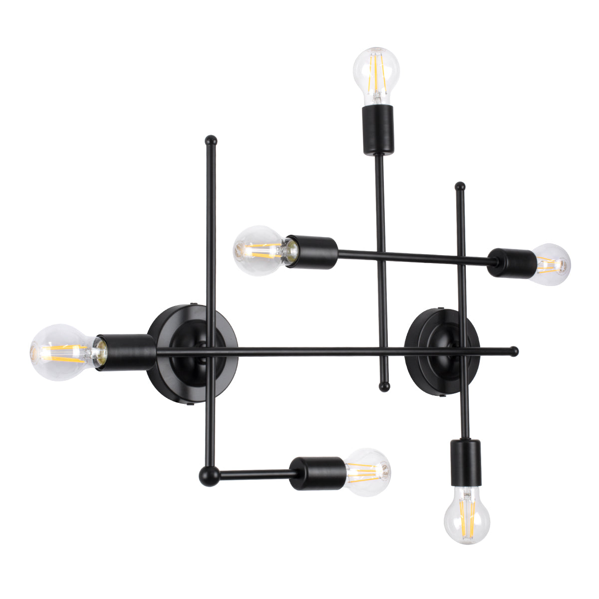 GloboStar® PIPING 00664-1 Vintage Φωτιστικό Οροφής Πλέγμα Πολύφωτο 6 x E27 IP20 Μαύρο Μέταλλο - Μ66 x Π9.5 x Υ49cm - ledmania.gr
