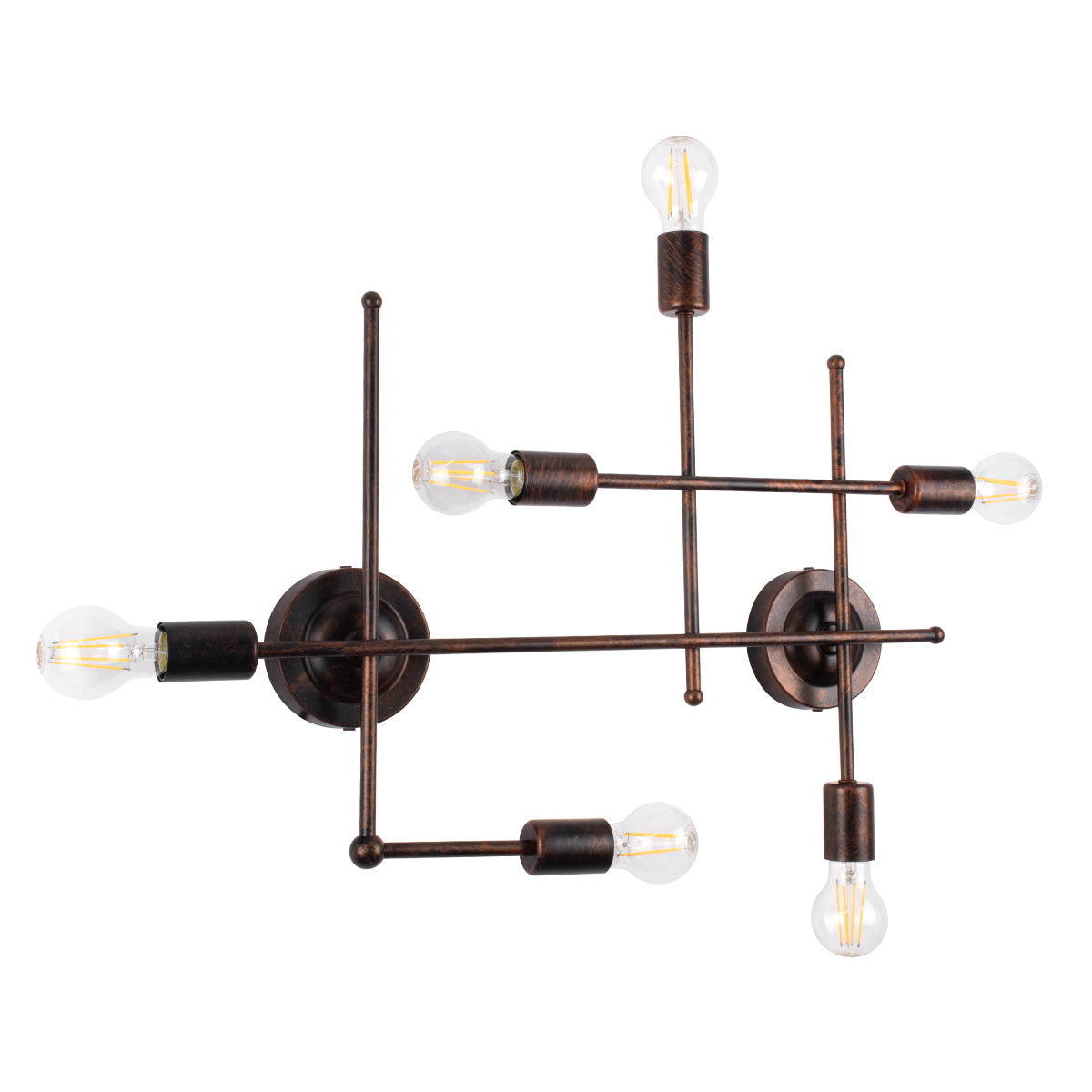 GloboStar® PIPING 00665 Vintage Επιτοίχιο Φωτιστικό Πολύφωτο 6 x E27 IP20 Χάλκινο Μέταλλο - Μ66 x Π9.5 x Υ49cm - ledmania.gr