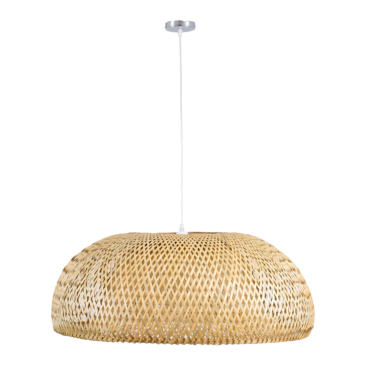 GloboStar® SAN TROPEZ 00674 Boho Κρεμαστό Φωτιστικό Οροφής Μονόφωτο 1 x E27 Καφέ Ξύλινο Μπαμπού Φ80 x Υ28cm - ledmania.gr