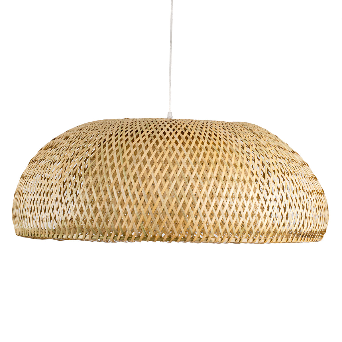 GloboStar® SAN TROPEZ 00674 Boho Κρεμαστό Φωτιστικό Οροφής Μονόφωτο 1 x E27 Καφέ Ξύλινο Μπαμπού Φ80 x Υ28cm - ledmania.gr