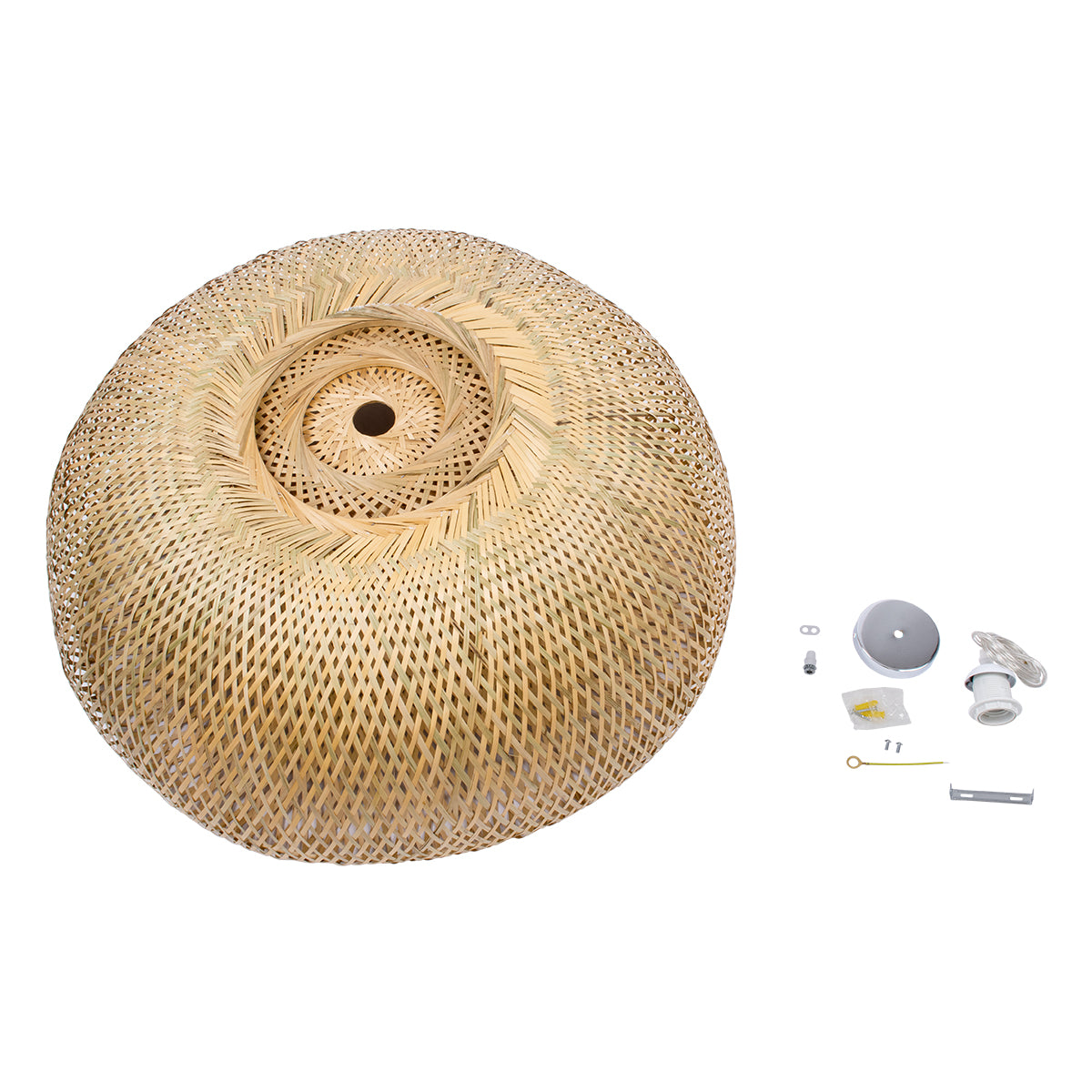 GloboStar® SAN TROPEZ 00674 Boho Κρεμαστό Φωτιστικό Οροφής Μονόφωτο 1 x E27 Καφέ Ξύλινο Μπαμπού Φ80 x Υ28cm - ledmania.gr