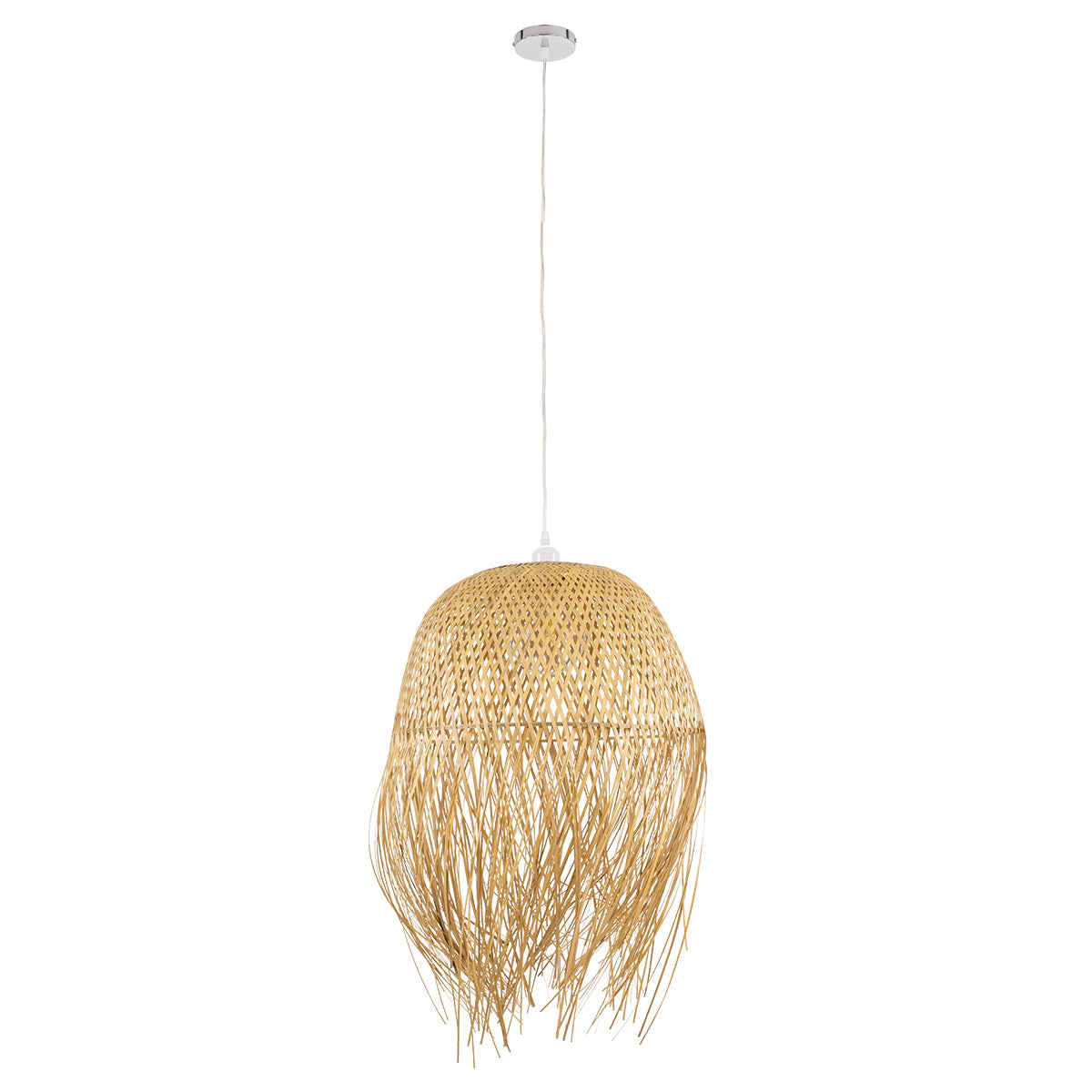 GloboStar® MANILA 00713 Boho Κρεμαστό Φωτιστικό Πλέγμα Μονόφωτο 1 x E27 IP20 Μπέζ Ξύλο - Μ50 x Π50 x Υ70cm - ledmania.gr