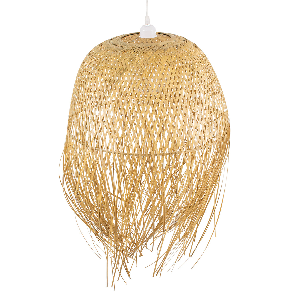 GloboStar® MANILA 00713 Boho Κρεμαστό Φωτιστικό Πλέγμα Μονόφωτο 1 x E27 IP20 Μπέζ Ξύλο - Μ50 x Π50 x Υ70cm - ledmania.gr