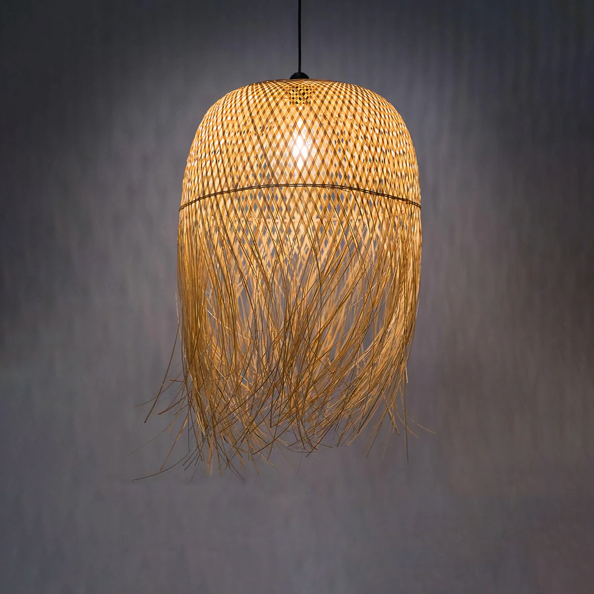 GloboStar® MANILA 00713 Boho Κρεμαστό Φωτιστικό Πλέγμα Μονόφωτο 1 x E27 IP20 Μπέζ Ξύλο - Μ50 x Π50 x Υ70cm - ledmania.gr