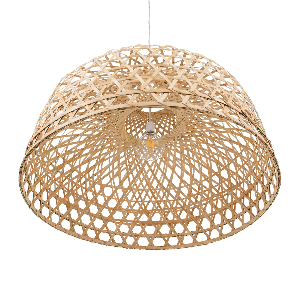 GloboStar® MANGEA 00717 Vintage Κρεμαστό Φωτιστικό Οροφής Μονόφωτο 1 x E27 Καφέ Ξύλινο Μπαμπού Φ100 x Y59cm - ledmania.gr
