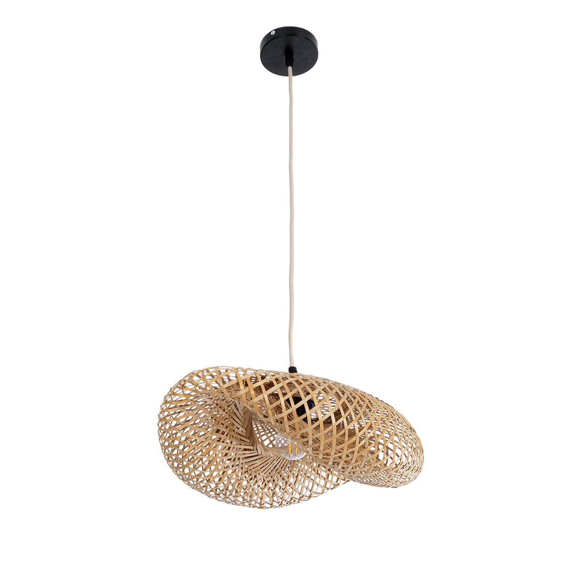 GloboStar® MEXICO 00718 Boho Κρεμαστό Φωτιστικό Πλέγμα Μονόφωτο 1 x E27 IP20 Μπεζ Ξύλο - Μ40 x Π30 x Y18cm - ledmania.gr
