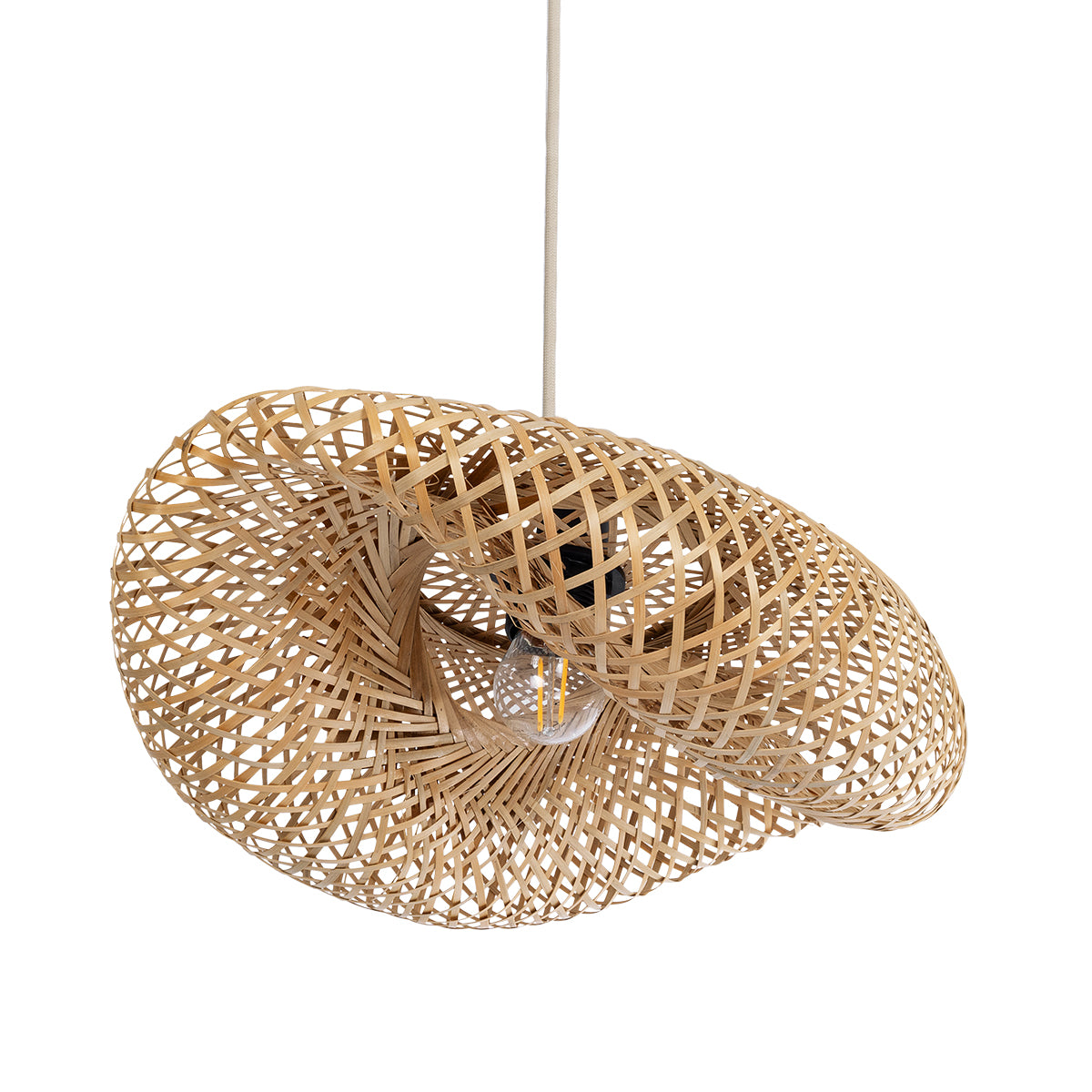 GloboStar® MEXICO 00718 Boho Κρεμαστό Φωτιστικό Πλέγμα Μονόφωτο 1 x E27 IP20 Μπεζ Ξύλο - Μ40 x Π30 x Y18cm - ledmania.gr