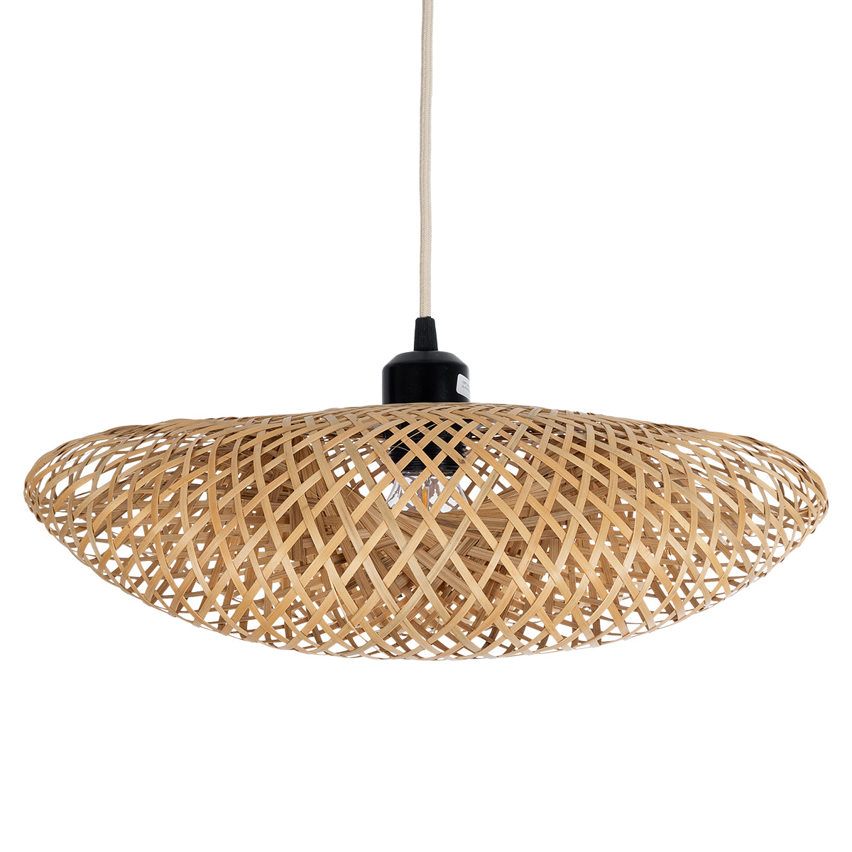 GloboStar® MEXICO 00718 Boho Κρεμαστό Φωτιστικό Πλέγμα Μονόφωτο 1 x E27 IP20 Μπεζ Ξύλο - Μ40 x Π30 x Y18cm - ledmania.gr