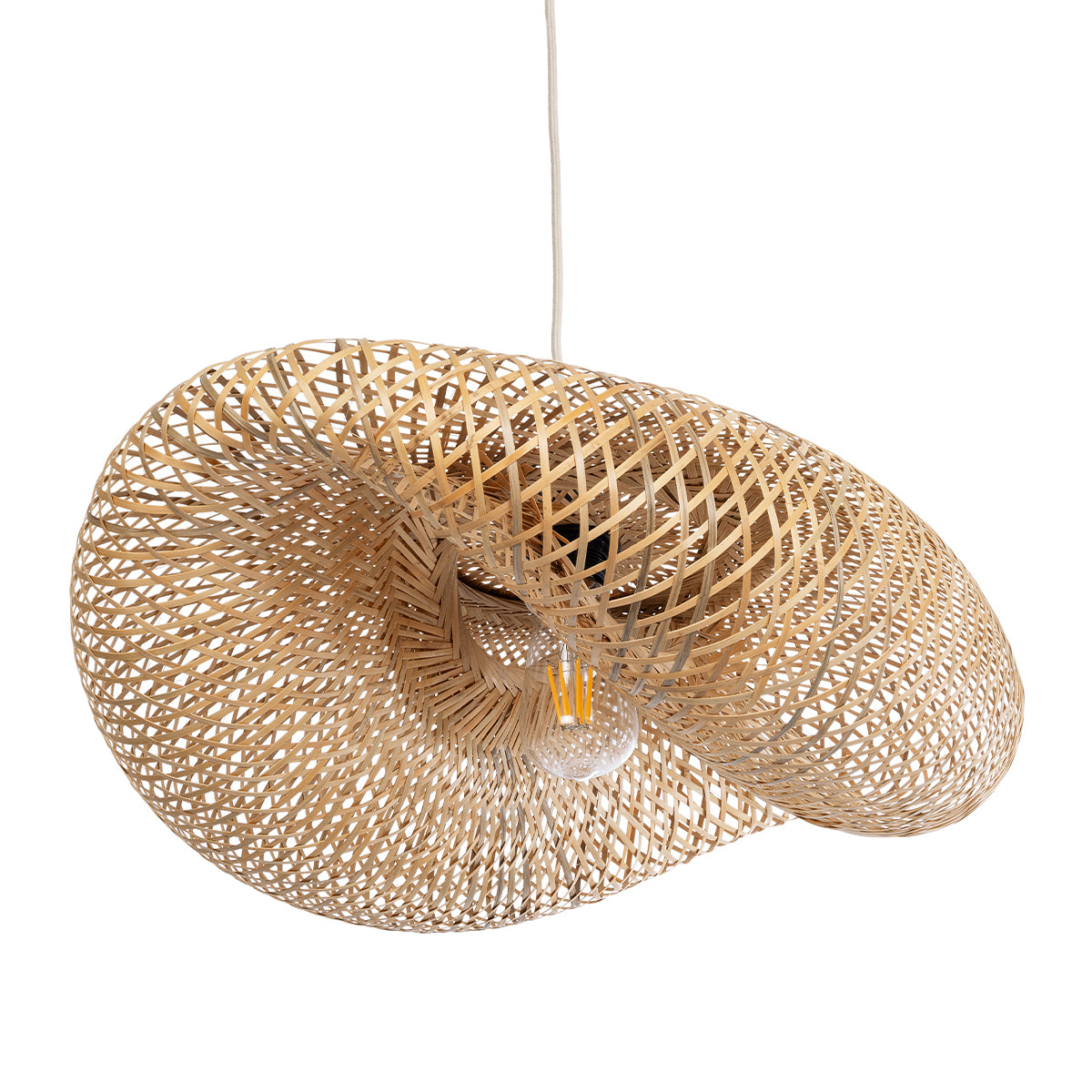 GloboStar® MEXICO 00719 Boho Κρεμαστό Φωτιστικό Ανάρτηση Μονόφωτο 1 x E27 IP20 Μπεζ Ξύλο - Μ65 x Π46 x Y30cm - ledmania.gr