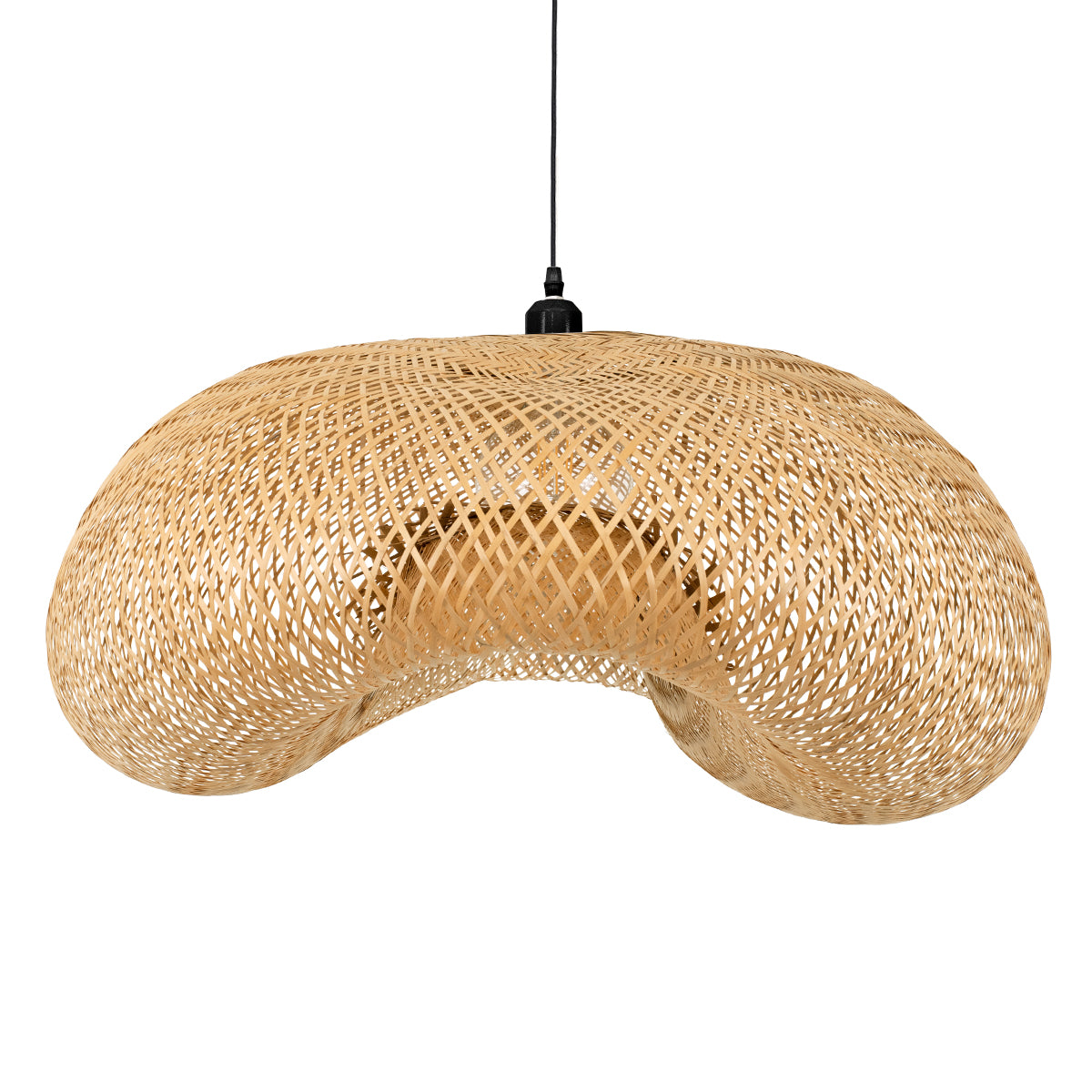 GloboStar® MEXICO 00721 Boho Κρεμαστό Φωτιστικό Οροφής Μονόφωτο 1 x E27 Μπεζ Ξύλινο Μπαμπού Μ100 x Π80 x Y35cm - ledmania.gr