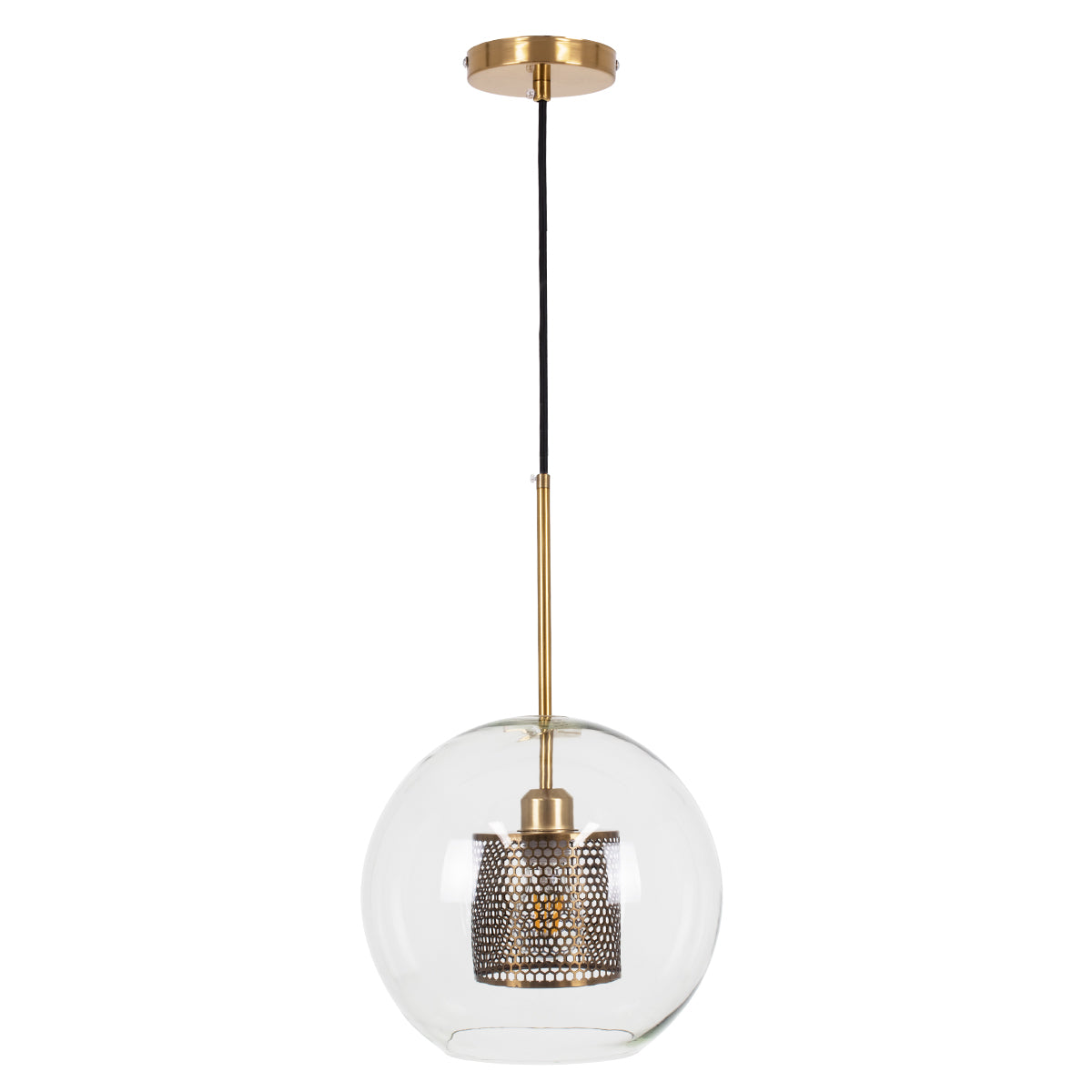 GloboStar® AVERY 00740 Μοντέρνο Κρεμαστό Φωτιστικό Μπάλα Μονόφωτο 1 x E27 IP20 Διάφανο Γυαλί με Χρυσό Μέταλλο - Μ30 x Π30 x Υ48cm - ledmania.gr