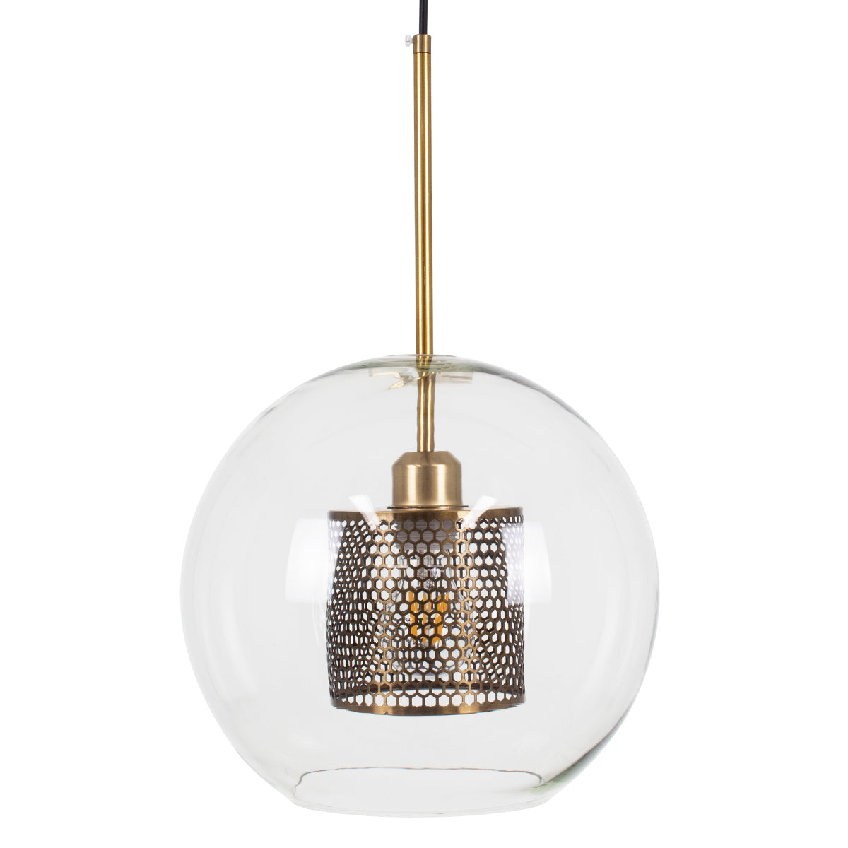 GloboStar® AVERY 00740 Μοντέρνο Κρεμαστό Φωτιστικό Μπάλα Μονόφωτο 1 x E27 IP20 Διάφανο Γυαλί με Χρυσό Μέταλλο - Μ30 x Π30 x Υ48cm - ledmania.gr