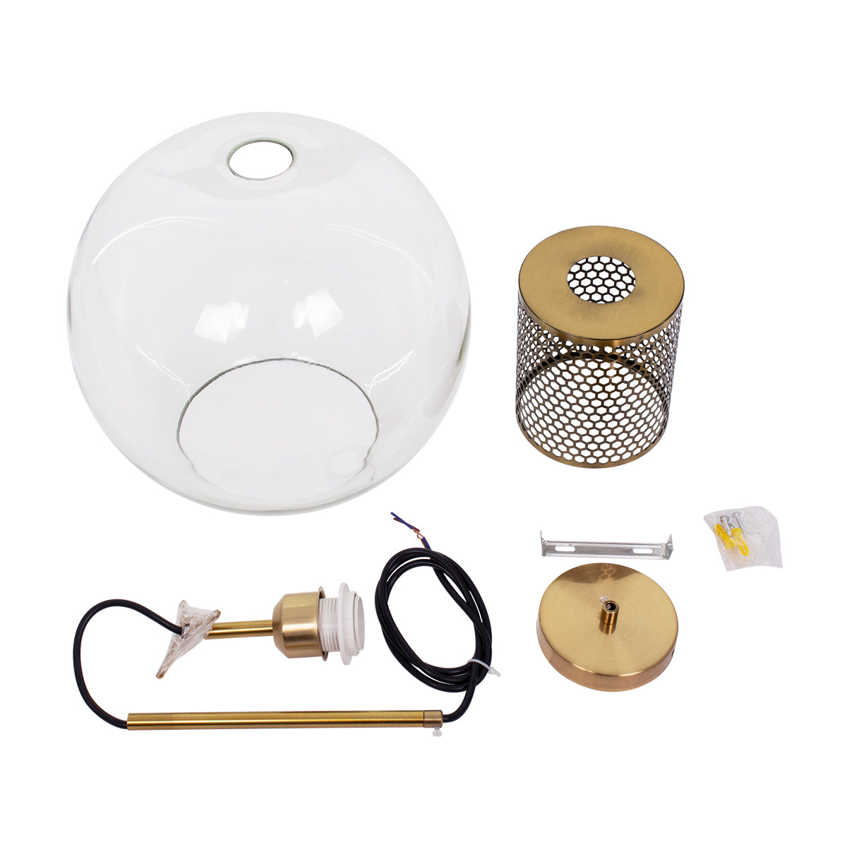 GloboStar® AVERY 00740 Μοντέρνο Κρεμαστό Φωτιστικό Μπάλα Μονόφωτο 1 x E27 IP20 Διάφανο Γυαλί με Χρυσό Μέταλλο - Μ30 x Π30 x Υ48cm - ledmania.gr