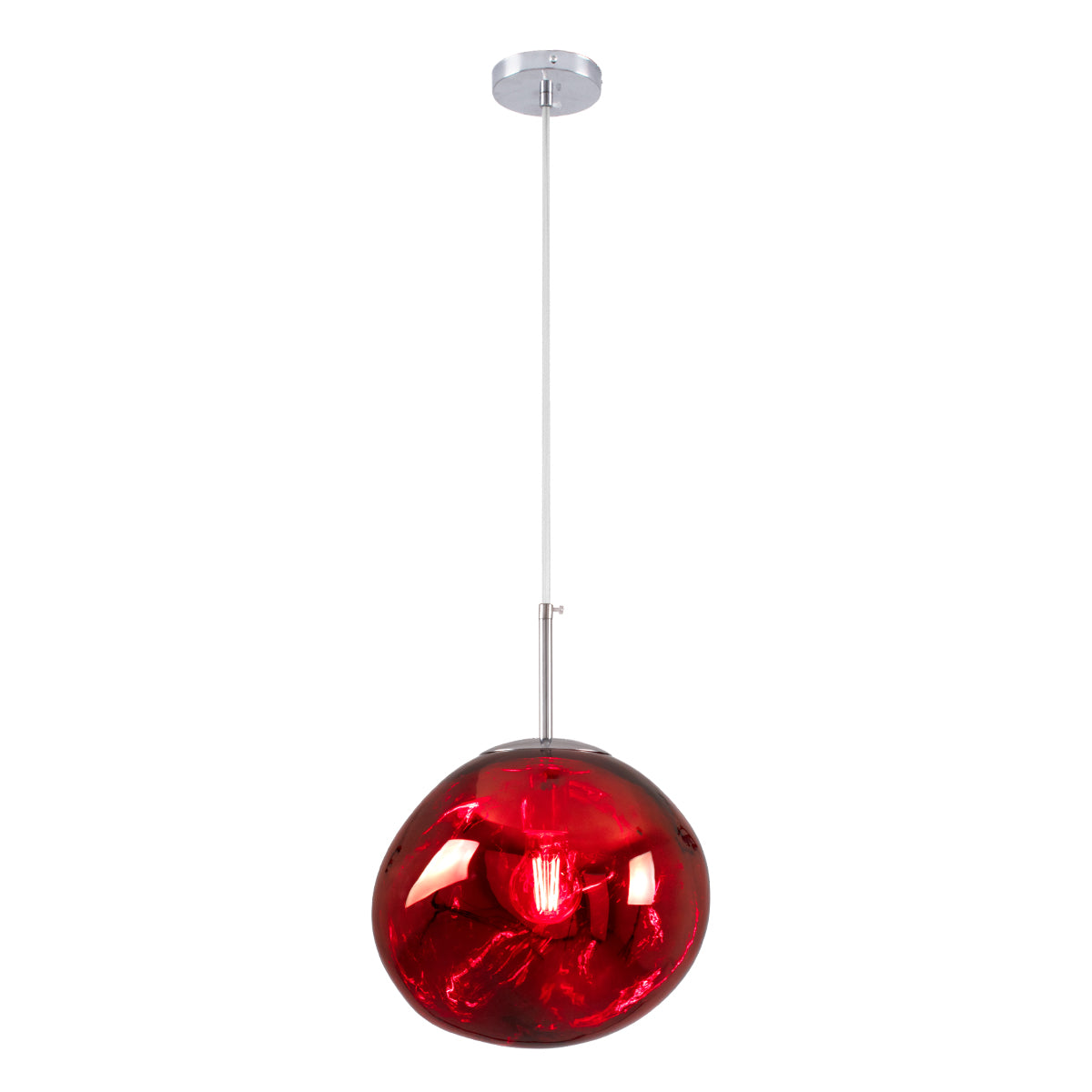 GLOBOSTAR® DIXAR 00762 Μοντέρνο Κρεμαστό Φωτιστικό Οροφής με Ντουί 1 x E27 AC 220-240V IP20 - Κόκκινο & Ασημί - Μ28 x Π28 x Υ40cm