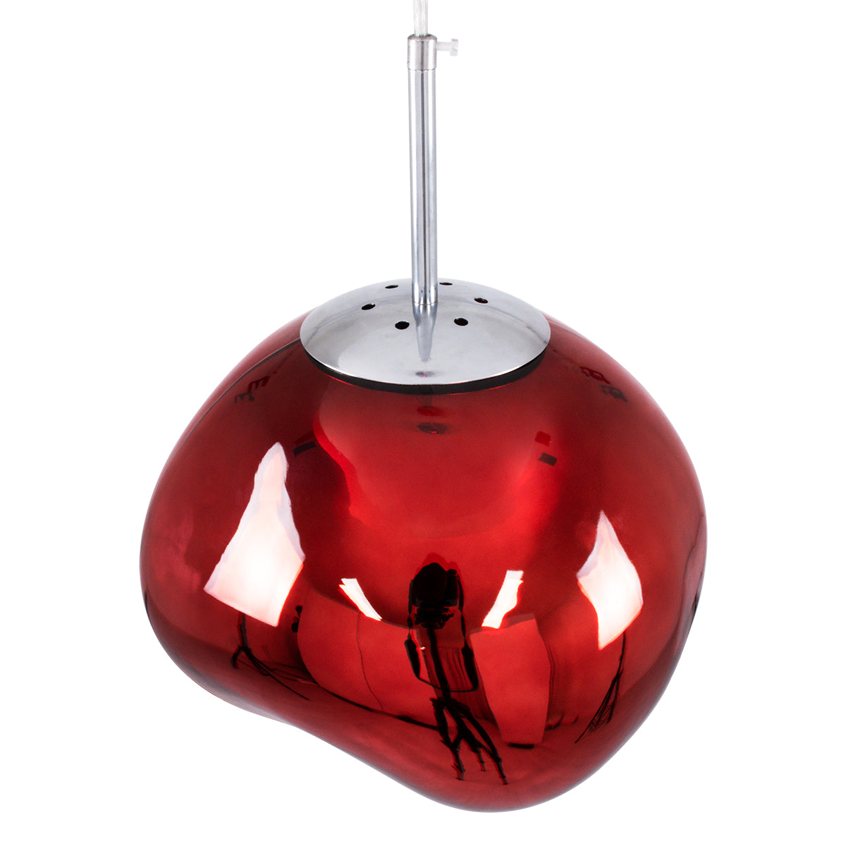 GLOBOSTAR® DIXAR 00762 Μοντέρνο Κρεμαστό Φωτιστικό Οροφής με Ντουί 1 x E27 AC 220-240V IP20 - Κόκκινο & Ασημί - Μ28 x Π28 x Υ40cm