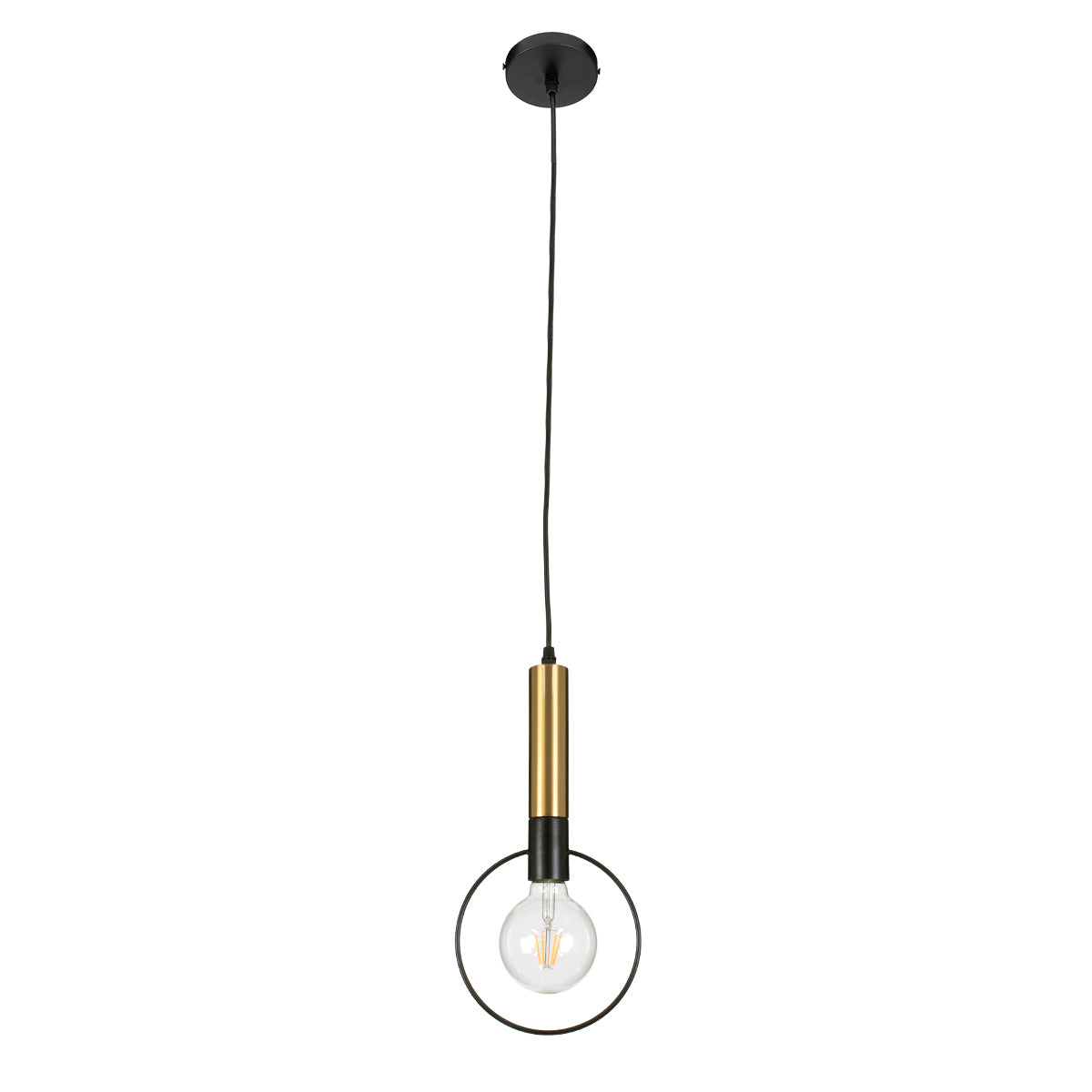 GLOBOSTAR® OLVERO 00772 Μοντέρνο Κρεμαστό Φωτιστικό Οροφής με Ντουί 1 x E27 AC 220-240V IP20 - Μαύρο & Χρυσό - Μ18 x Π4 x Y38cm
