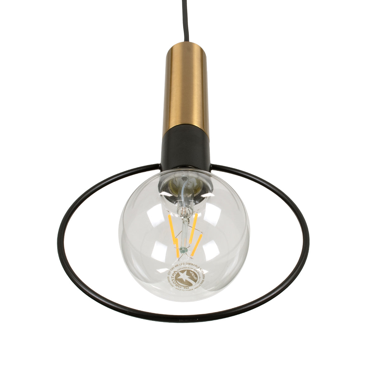 GLOBOSTAR® OLVERO 00772 Μοντέρνο Κρεμαστό Φωτιστικό Οροφής με Ντουί 1 x E27 AC 220-240V IP20 - Μαύρο & Χρυσό - Μ18 x Π4 x Y38cm