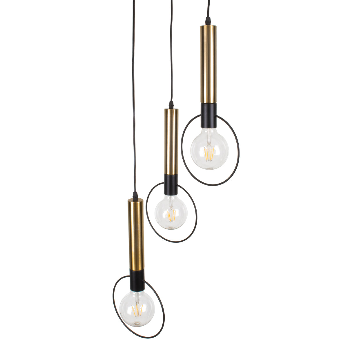 GLOBOSTAR® OLVERO 00773 Μοντέρνο Κρεμαστό Φωτιστικό Οροφής με Ντουί 3 x E27 AC 220-240V IP20 - Μαύρο & Χρυσό - Μ30 x Π30 x Y130cm - ledmania.gr