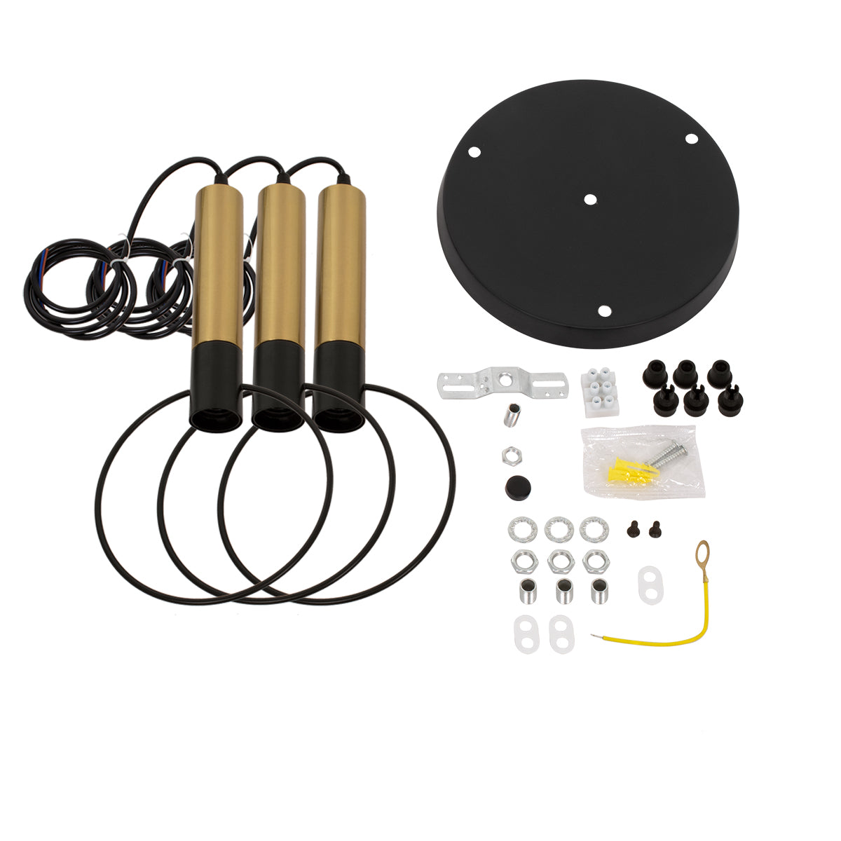 GLOBOSTAR® OLVERO 00773 Μοντέρνο Κρεμαστό Φωτιστικό Οροφής με Ντουί 3 x E27 AC 220-240V IP20 - Μαύρο & Χρυσό - Μ30 x Π30 x Y130cm - ledmania.gr