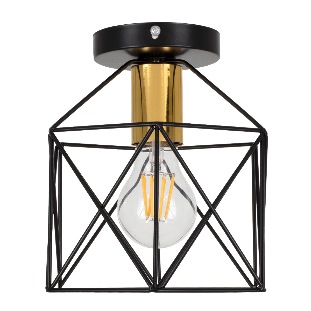 GloboStar® TRON 00792 Μοντέρνο Φωτιστικό Οροφής Μονόφωτο Μαύρο - Χρυσό Μεταλλικό Πλέγμα Φ18 x Y19.5cm - ledmania.gr