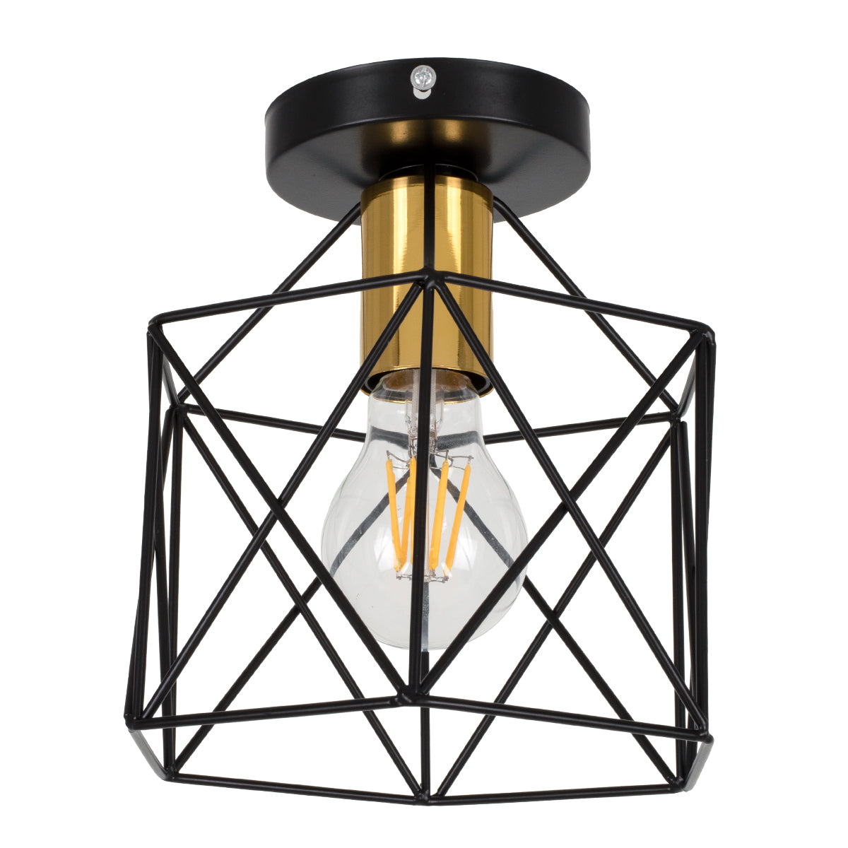 GloboStar® TRON 00792 Μοντέρνο Φωτιστικό Οροφής Μονόφωτο Μαύρο - Χρυσό Μεταλλικό Πλέγμα Φ18 x Y19.5cm - ledmania.gr