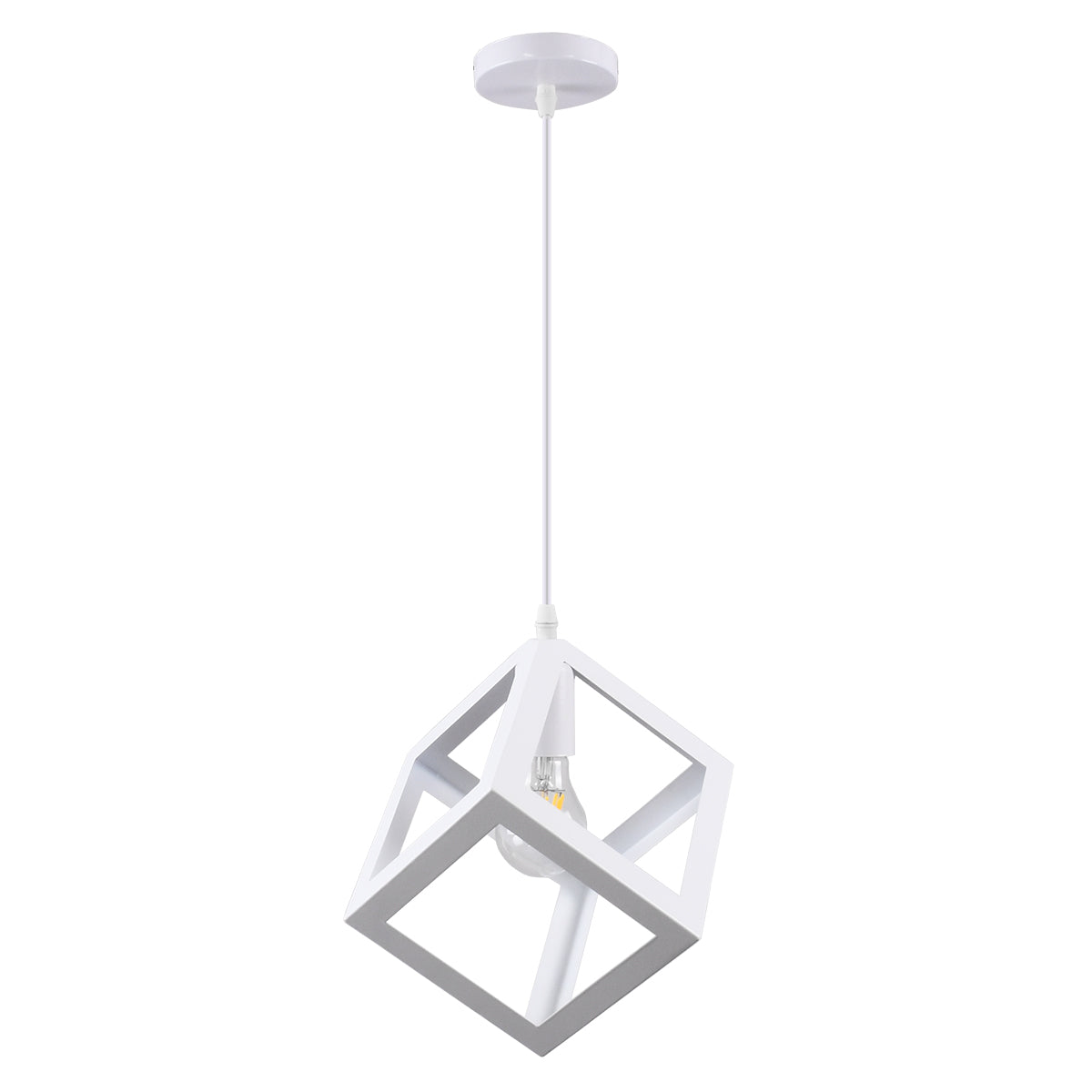 GLOBOSTAR® CUBE 00802 Μοντέρνο Κρεμαστό Φωτιστικό Οροφής με Ντουί 1 x E27 AC 220-240V IP20 - Λευκό - Μ25 x Π25 x Υ25cm - ledmania.gr