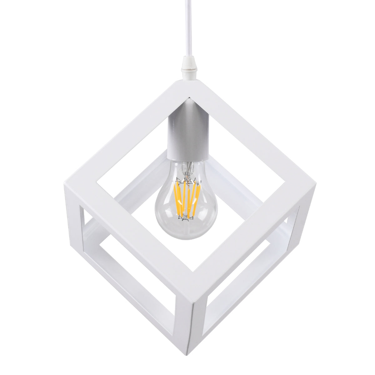GLOBOSTAR® CUBE 00802 Μοντέρνο Κρεμαστό Φωτιστικό Οροφής με Ντουί 1 x E27 AC 220-240V IP20 - Λευκό - Μ25 x Π25 x Υ25cm - ledmania.gr