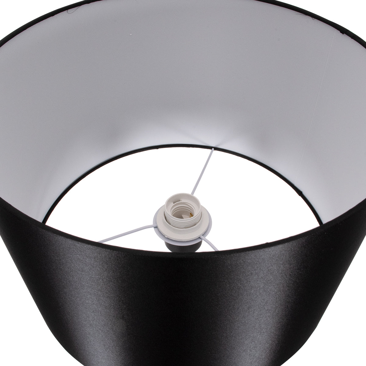 GloboStar® ASHLEY 00822 Μοντέρνο Επιδαπέδιο Φωτιστικό Μονόφωτο 1 x E27 IP20 Μαύρο Μέταλλο με Μαύρο Ύφασμα - Μ35 x Π35 x Υ145cm - ledmania.gr