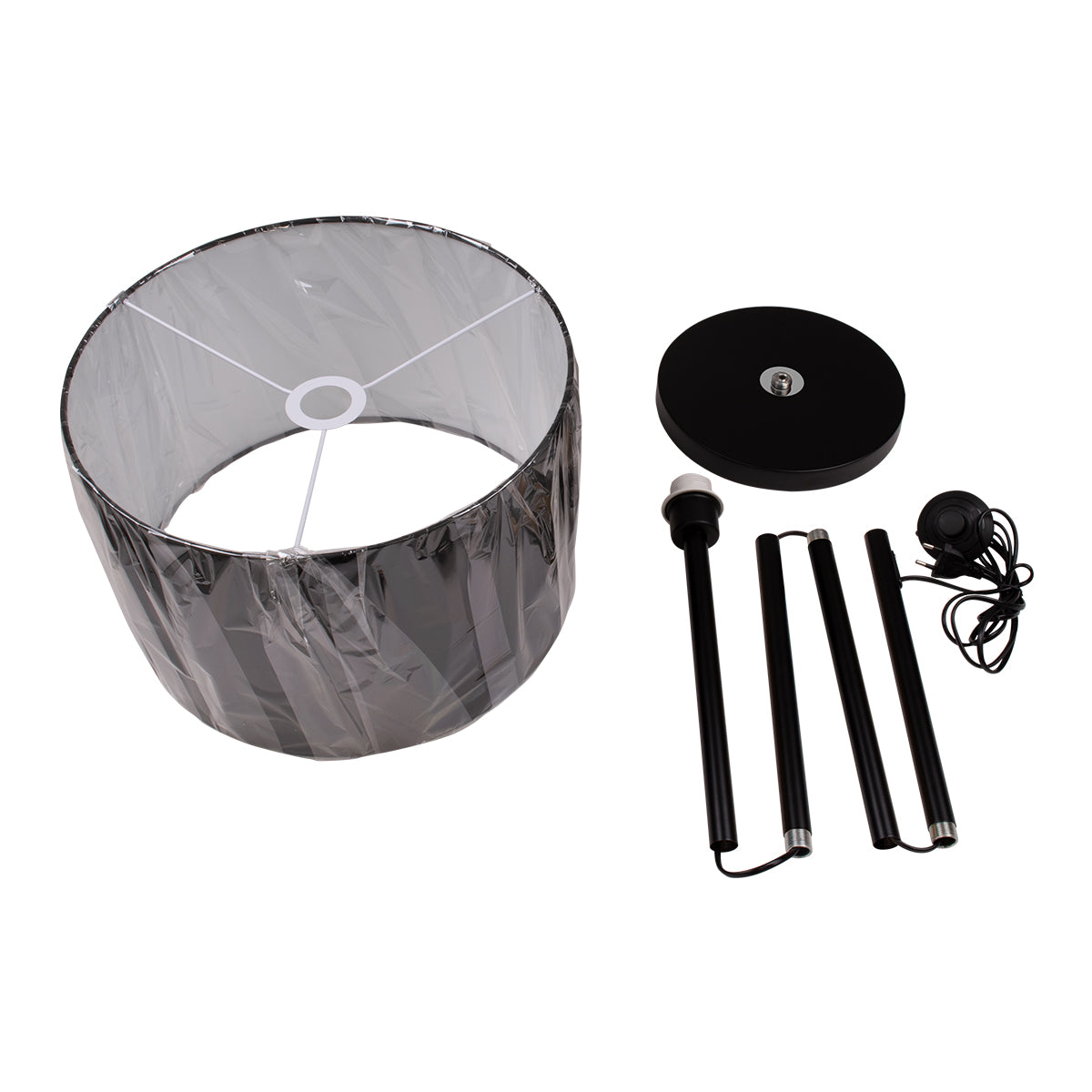 GloboStar® ASHLEY 00822 Μοντέρνο Επιδαπέδιο Φωτιστικό Μονόφωτο 1 x E27 IP20 Μαύρο Μέταλλο με Μαύρο Ύφασμα - Μ35 x Π35 x Υ145cm - ledmania.gr