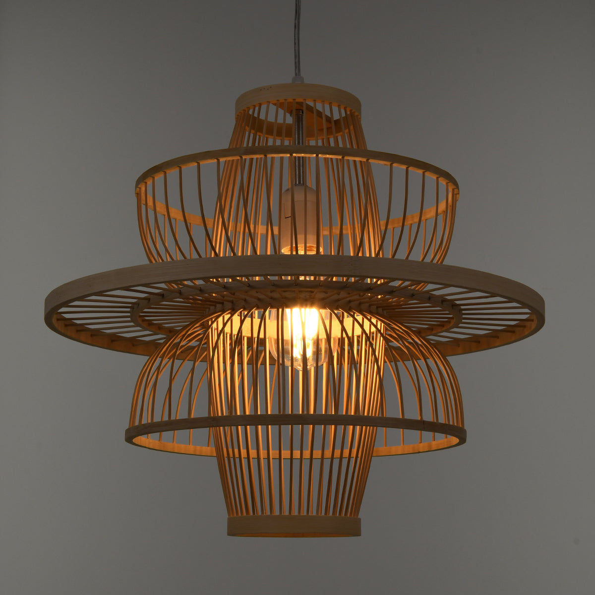 GloboStar® BALI 00861 Boho Κρεμαστό Φωτιστικό Πλέγμα Μονόφωτο 1 x E27 IP20 Μπεζ Ξύλο - Μ45 x Π45 x Υ42.5cm - ledmania.gr