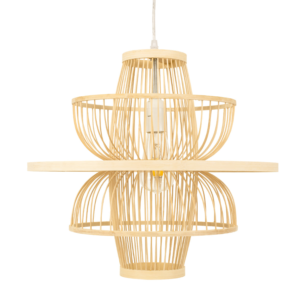 GloboStar® BALI 00861 Boho Κρεμαστό Φωτιστικό Πλέγμα Μονόφωτο 1 x E27 IP20 Μπεζ Ξύλο - Μ45 x Π45 x Υ42.5cm - ledmania.gr