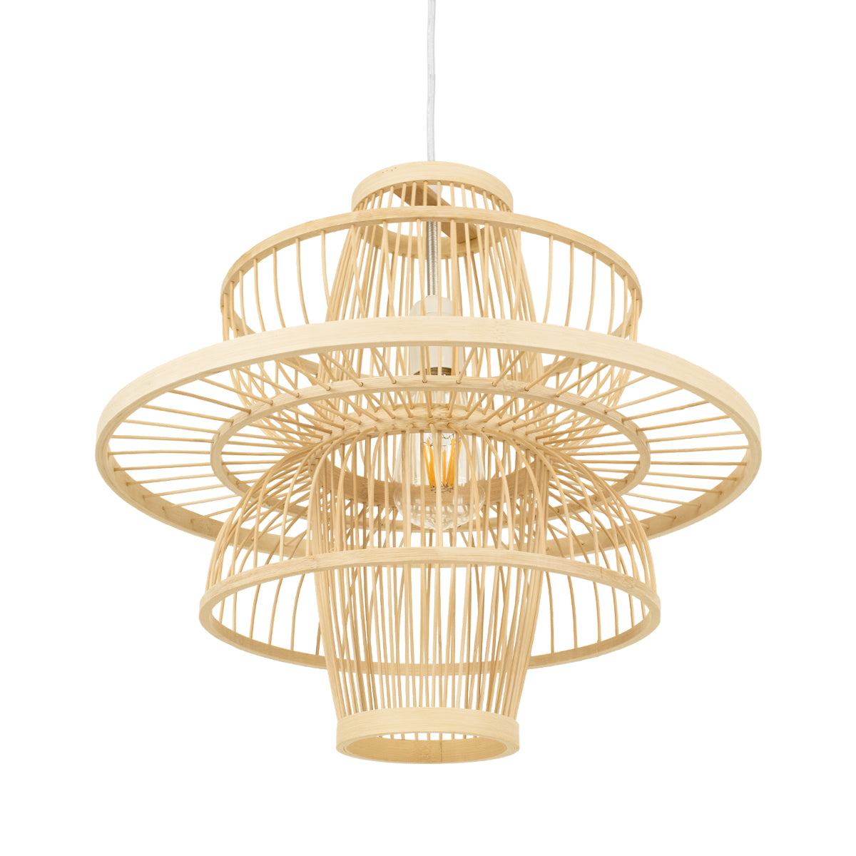 GloboStar® BALI 00861 Boho Κρεμαστό Φωτιστικό Πλέγμα Μονόφωτο 1 x E27 IP20 Μπεζ Ξύλο - Μ45 x Π45 x Υ42.5cm - ledmania.gr