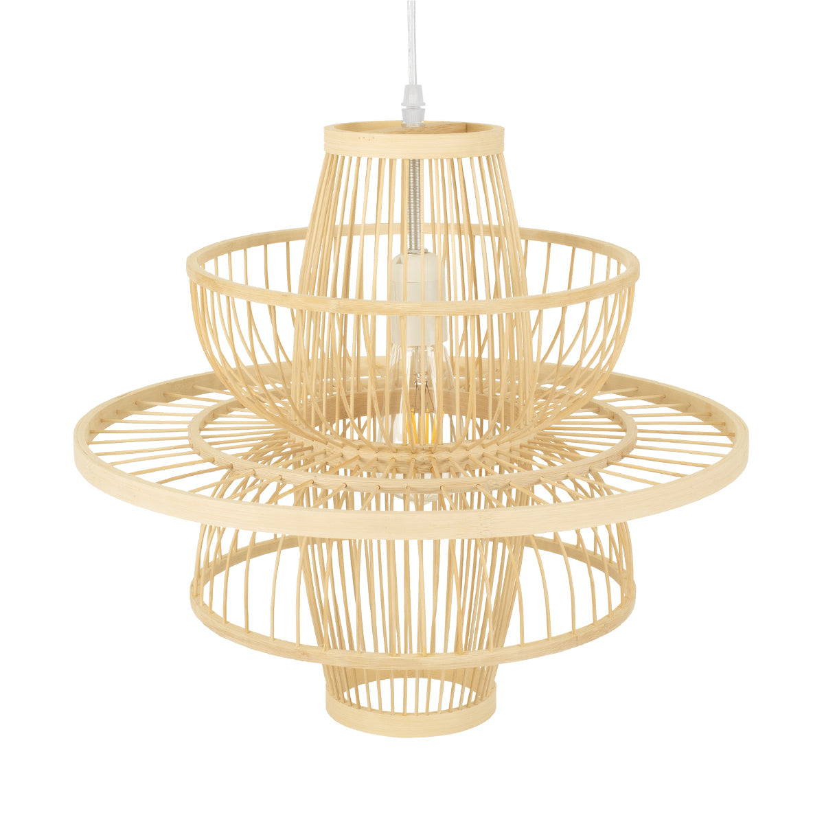 GloboStar® BALI 00861 Boho Κρεμαστό Φωτιστικό Πλέγμα Μονόφωτο 1 x E27 IP20 Μπεζ Ξύλο - Μ45 x Π45 x Υ42.5cm - ledmania.gr