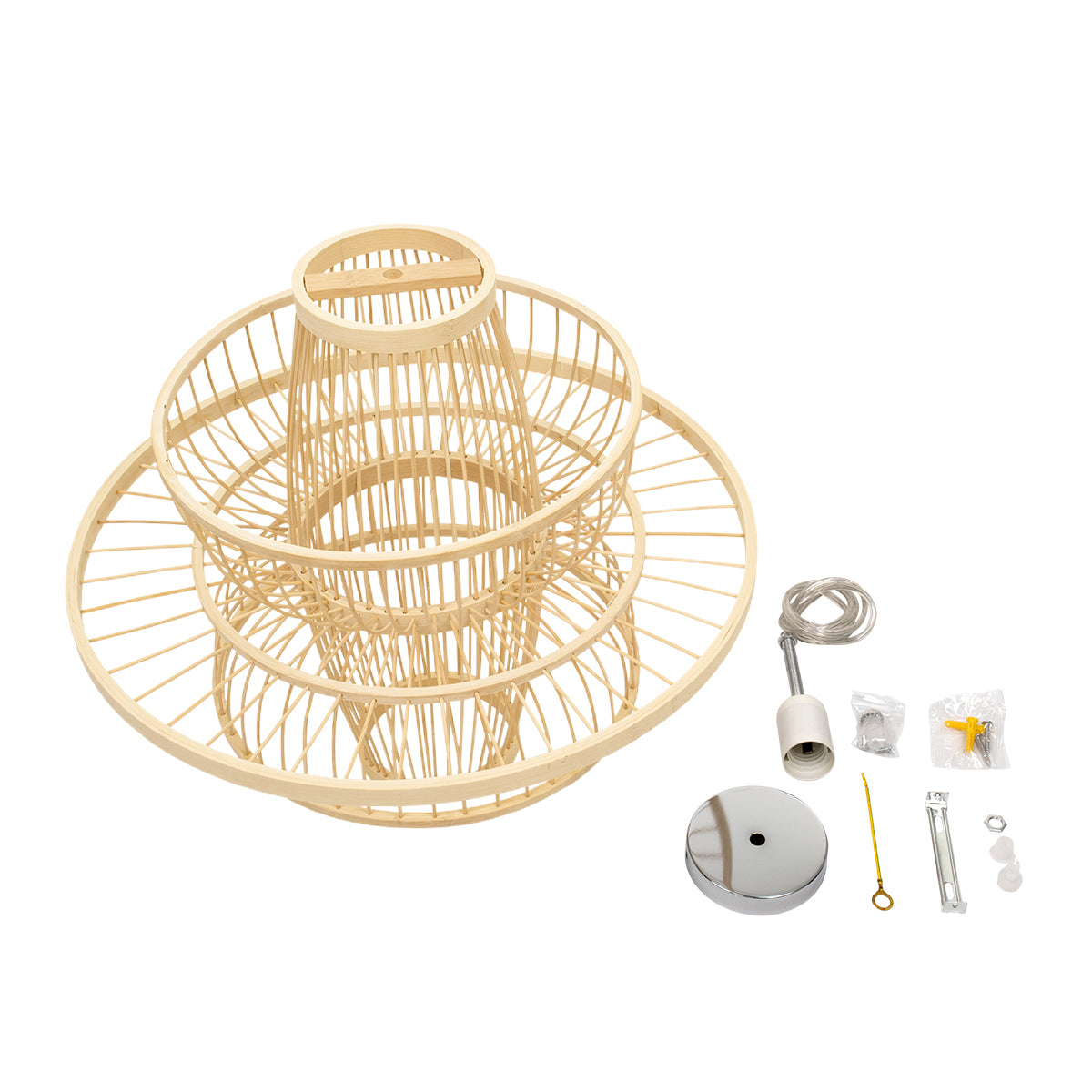 GloboStar® BALI 00861 Boho Κρεμαστό Φωτιστικό Πλέγμα Μονόφωτο 1 x E27 IP20 Μπεζ Ξύλο - Μ45 x Π45 x Υ42.5cm - ledmania.gr