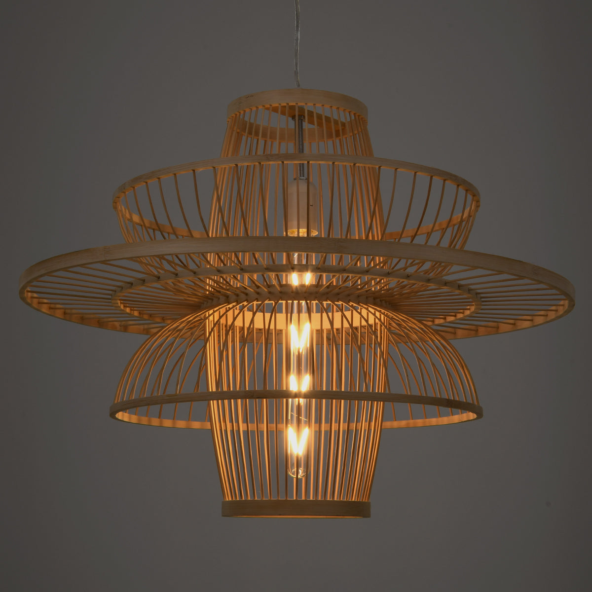 GloboStar® BALI 00862 Boho Κρεμαστό Φωτιστικό Πλέγμα Μονόφωτο 1 x E27 IP20 Μπεζ Ξύλο - Μ60 x Π60 x Υ45cm - ledmania.gr