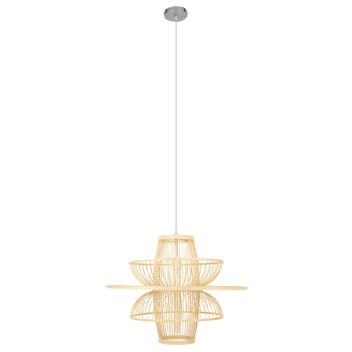 GloboStar® BALI 00862 Boho Κρεμαστό Φωτιστικό Πλέγμα Μονόφωτο 1 x E27 IP20 Μπεζ Ξύλο - Μ60 x Π60 x Υ45cm - ledmania.gr