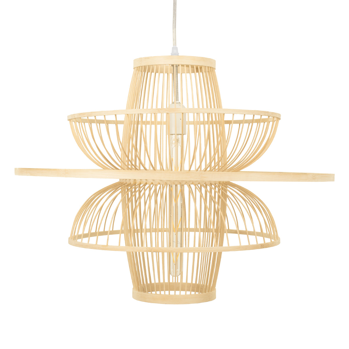 GloboStar® BALI 00862 Boho Κρεμαστό Φωτιστικό Πλέγμα Μονόφωτο 1 x E27 IP20 Μπεζ Ξύλο - Μ60 x Π60 x Υ45cm - ledmania.gr