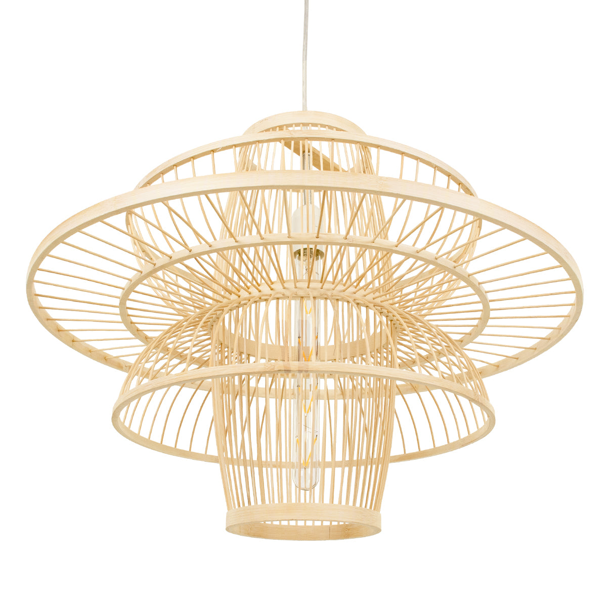 GloboStar® BALI 00862 Boho Κρεμαστό Φωτιστικό Πλέγμα Μονόφωτο 1 x E27 IP20 Μπεζ Ξύλο - Μ60 x Π60 x Υ45cm - ledmania.gr