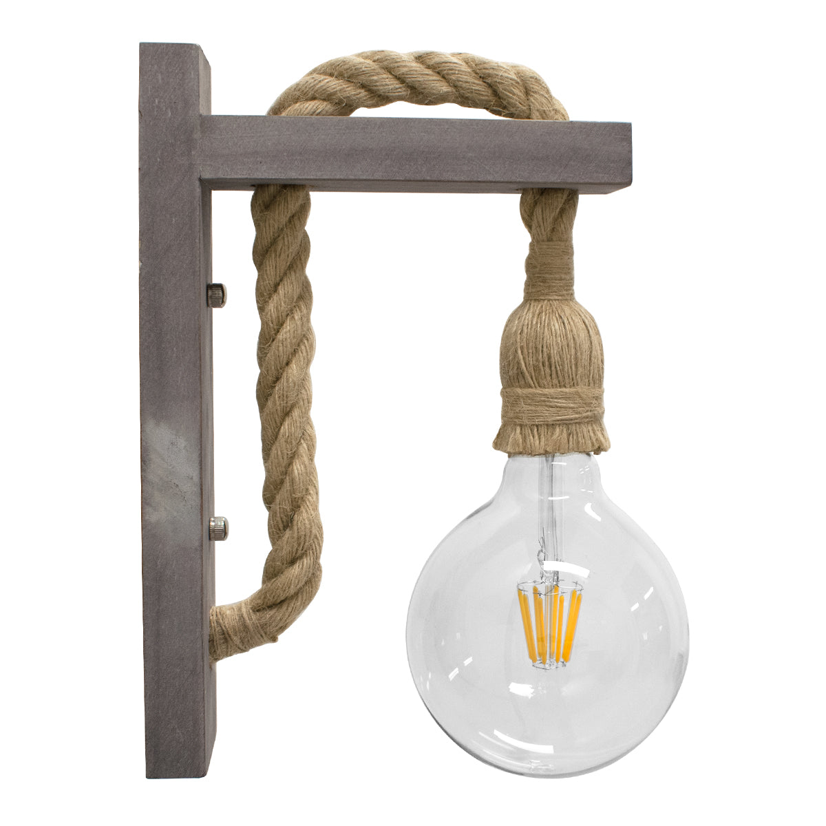 GloboStar® KENSI 00879 Vintage Επιτοίχιο Φωτιστικό Απλίκα Μονόφωτο 1 x E27 IP20 Γκρι Ξύλο με Μπεζ Σχοινί - Μ7 x Π20 x Υ30cm - ledmania.gr