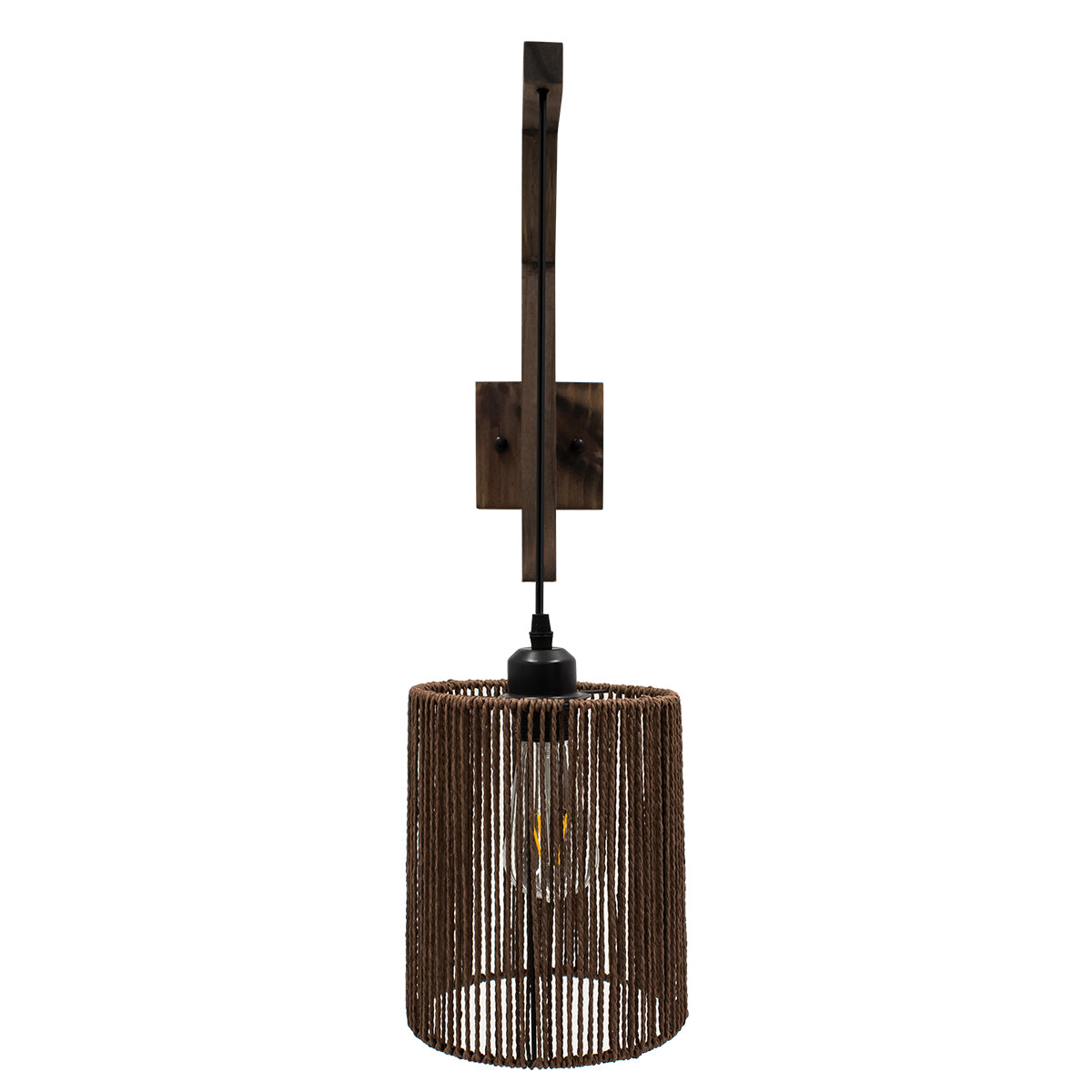 GloboStar® ARTI 00887 Vintage Επιτοίχιο Φωτιστικό Απλίκα Μονόφωτο 1 x E27 IP20 Καφέ Ξύλο με Καφέ Σχοινί - Μ18 x Π30 x Υ75cm - ledmania.gr