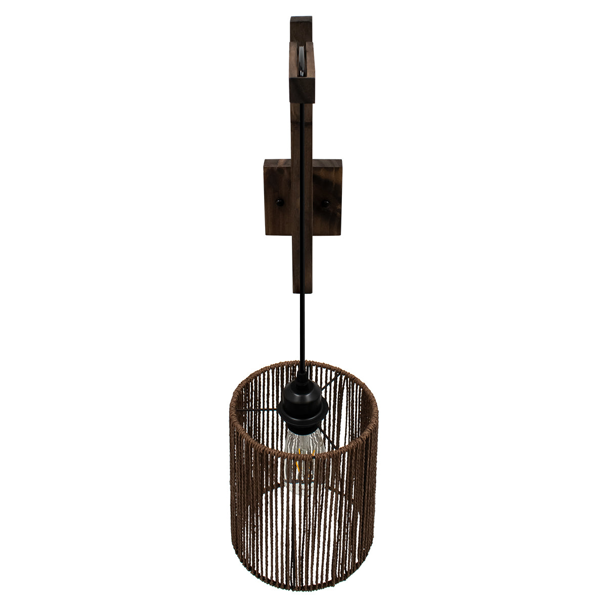 GloboStar® ARTI 00887 Vintage Επιτοίχιο Φωτιστικό Απλίκα Μονόφωτο 1 x E27 IP20 Καφέ Ξύλο με Καφέ Σχοινί - Μ18 x Π30 x Υ75cm - ledmania.gr