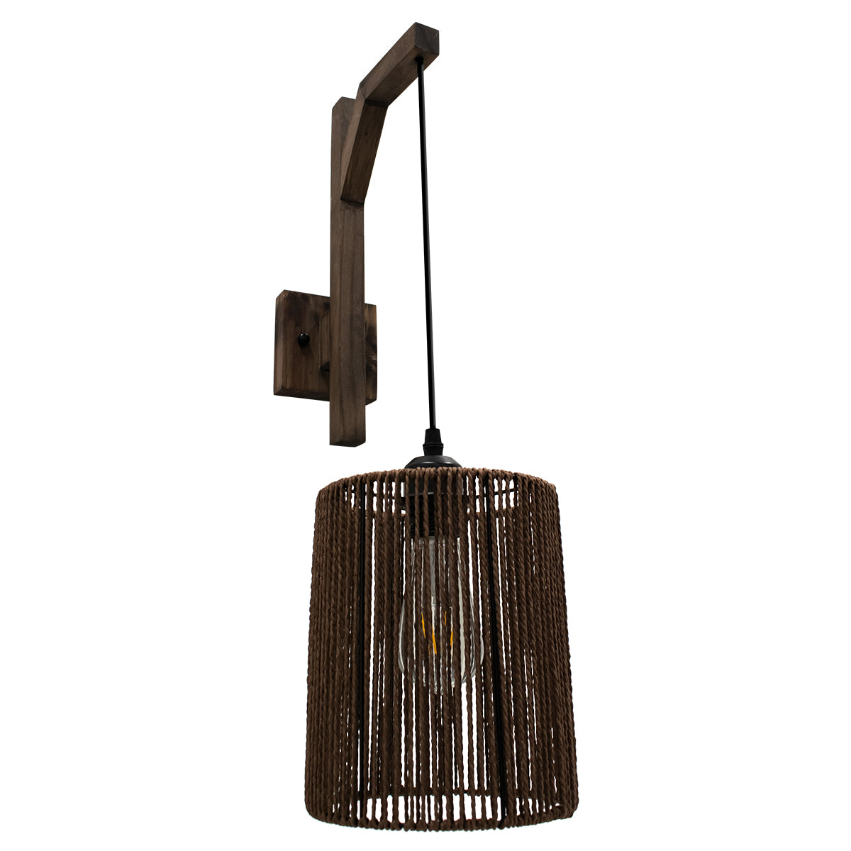 GloboStar® ARTI 00887 Vintage Επιτοίχιο Φωτιστικό Απλίκα Μονόφωτο 1 x E27 IP20 Καφέ Ξύλο με Καφέ Σχοινί - Μ18 x Π30 x Υ75cm - ledmania.gr