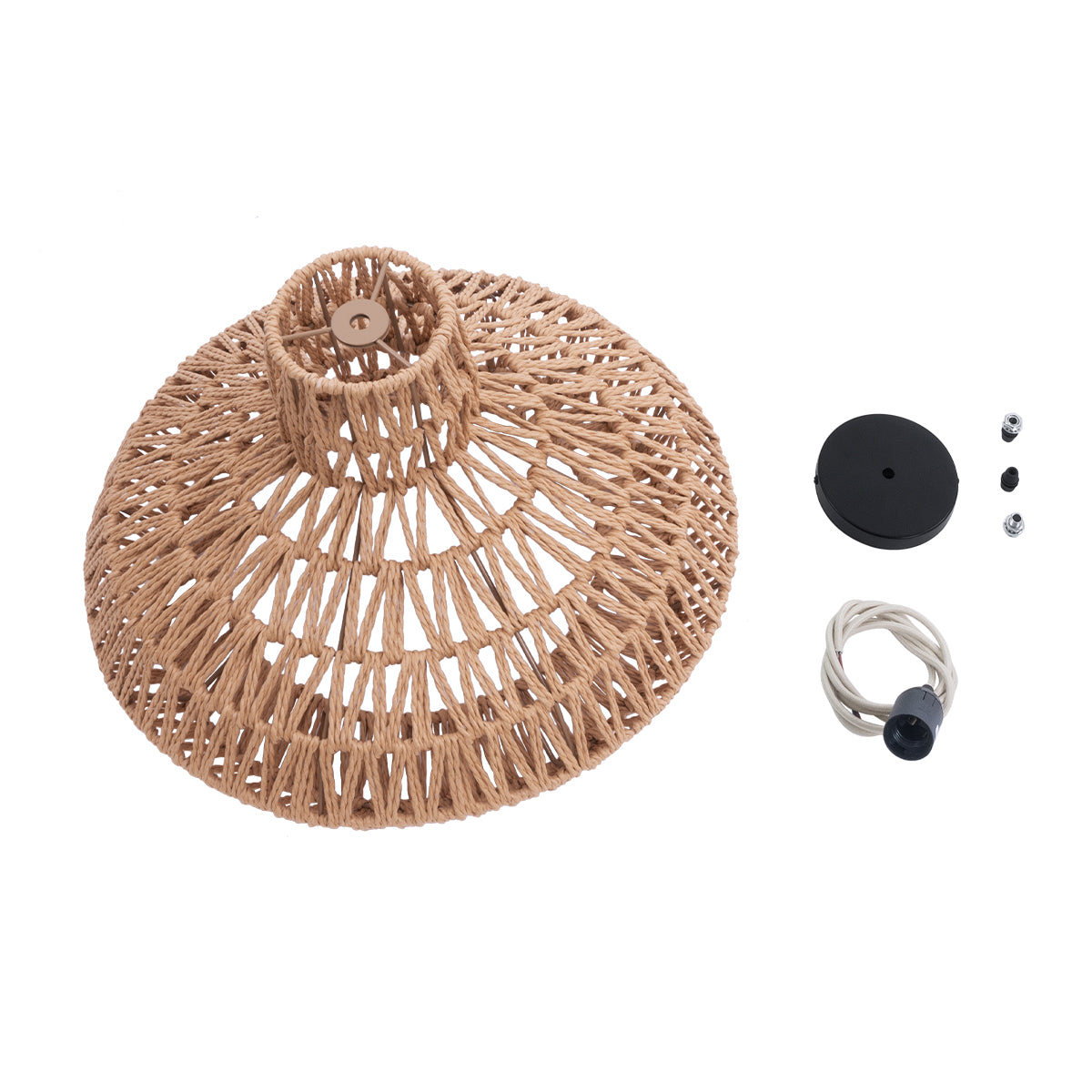 GloboStar® JENSON 00910 Boho Κρεμαστό Φωτιστικό Πλέγμα Μονόφωτο 1 x E27 IP20 Μπεζ Σχοινί Μ38 x Π38 x Υ24cm - ledmania.gr