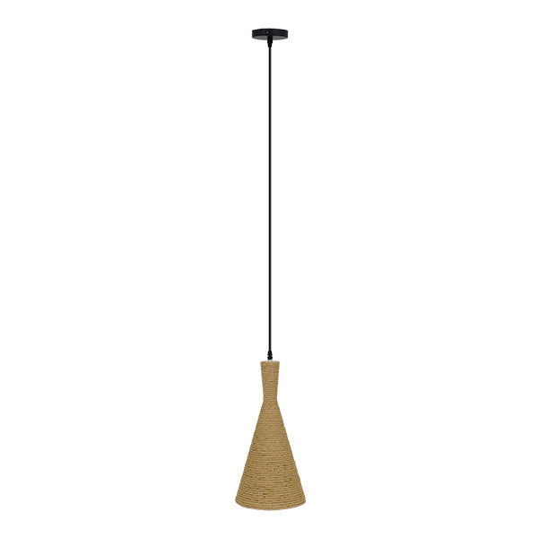 GloboStar® SHANGHAI ROPE 00918 Boho Κρεμαστό Φωτιστικό Καμπάνα Μονόφωτο 1 x E27 IP20 Μπεζ Σχοινί - Μ20 x Π20 x Υ39cm - ledmania.gr