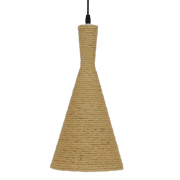 GloboStar® SHANGHAI ROPE 00918 Boho Κρεμαστό Φωτιστικό Καμπάνα Μονόφωτο 1 x E27 IP20 Μπεζ Σχοινί - Μ20 x Π20 x Υ39cm - ledmania.gr
